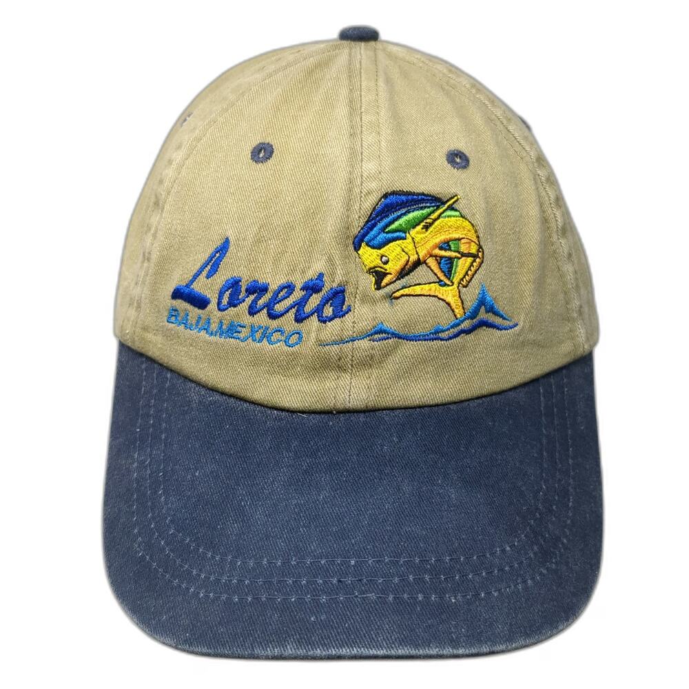 HC Baseball Cap Beige Blue One Size Loreto Baja Mexico Fishing Dorado Mahi Hat